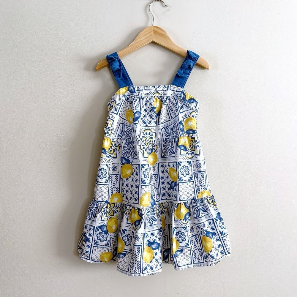 ZAC Kids Girls Dress XS 4–5 Blue Lemon Print Cotton Cottagecore Resort Cute